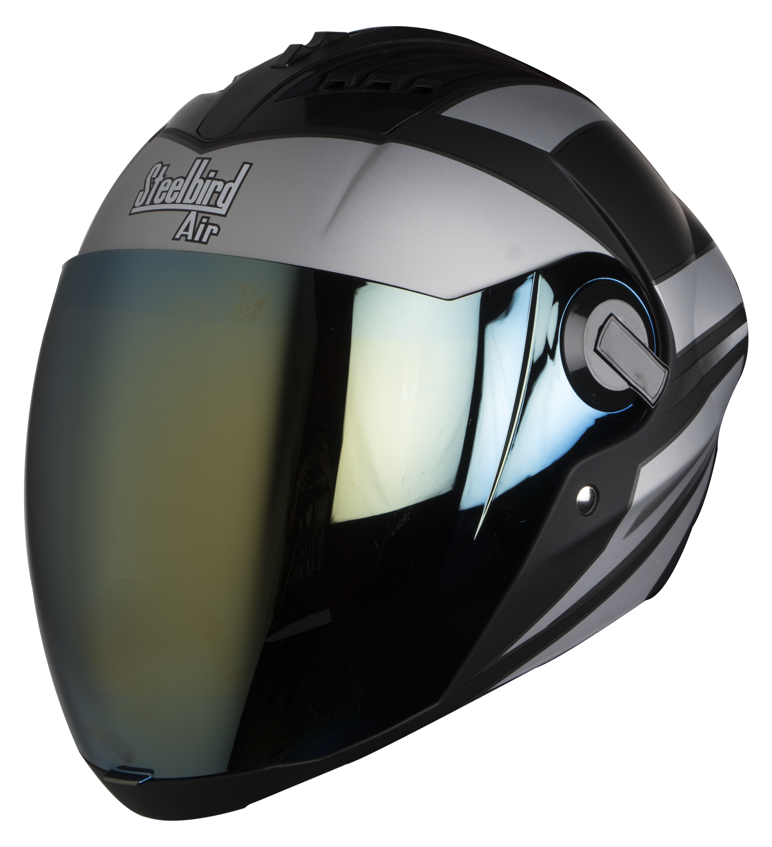 SBA-2 Streak Glossy Black With Silver ( Fitted With Clear Visor Extra Gold Chrome Visor Free)